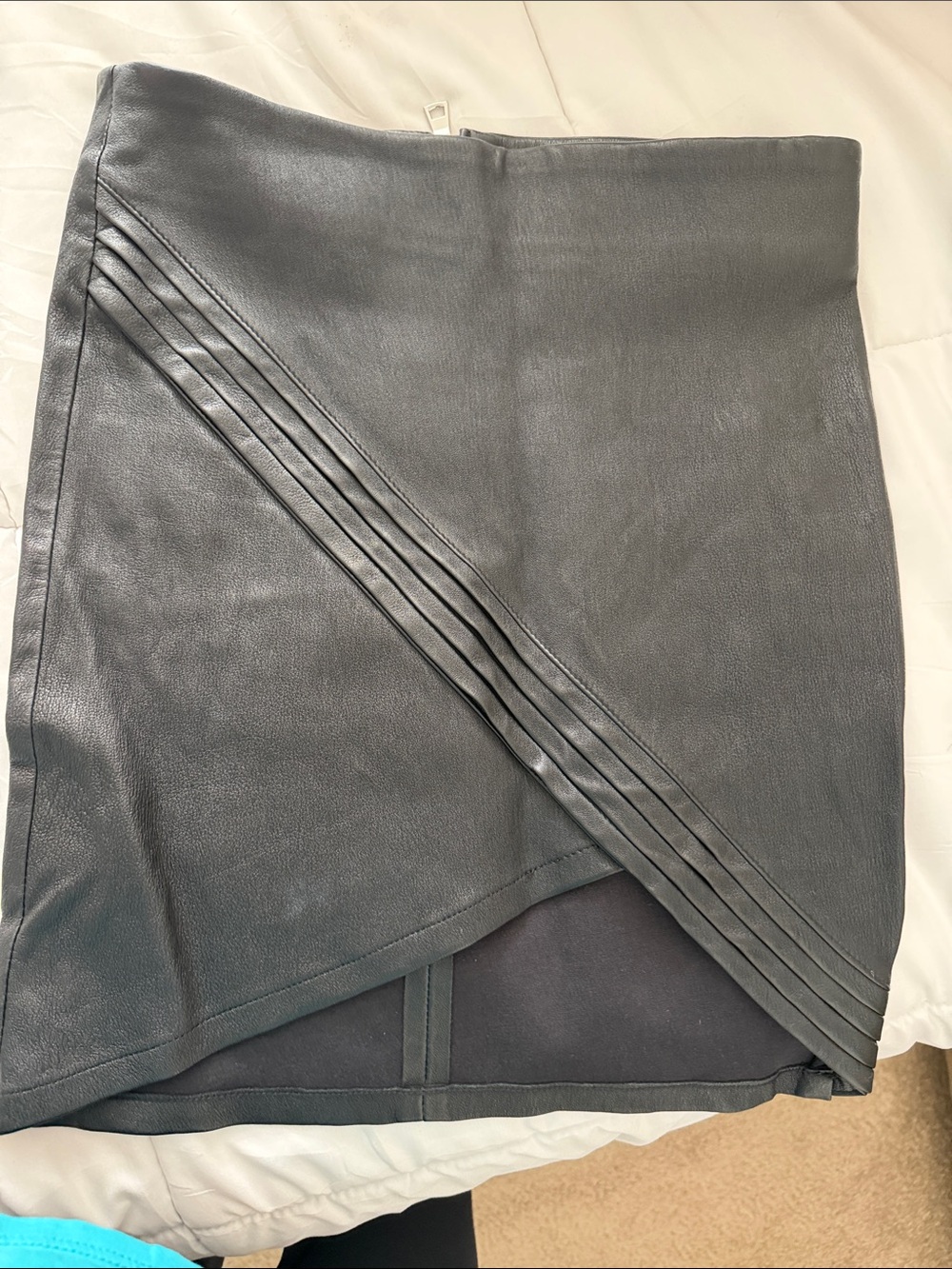 RtA Black Asymmetrical Faux Leather Pencil Skirt